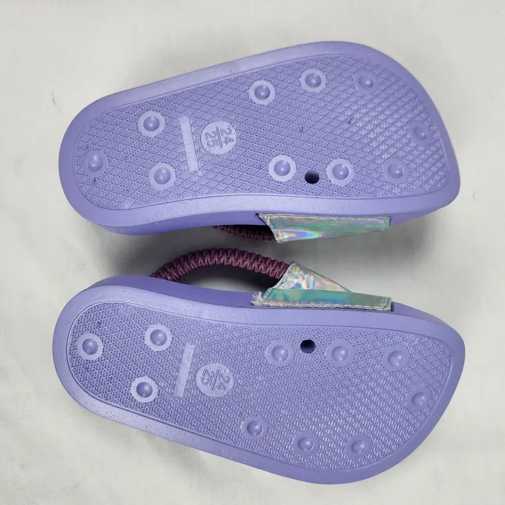 Girls Size 8-9 Kids Unicorn Sandals with Strap Slip-On, Silver Iridescent Color